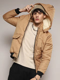 Self-Design Diamond Puffer Jacket With Fleece Hood